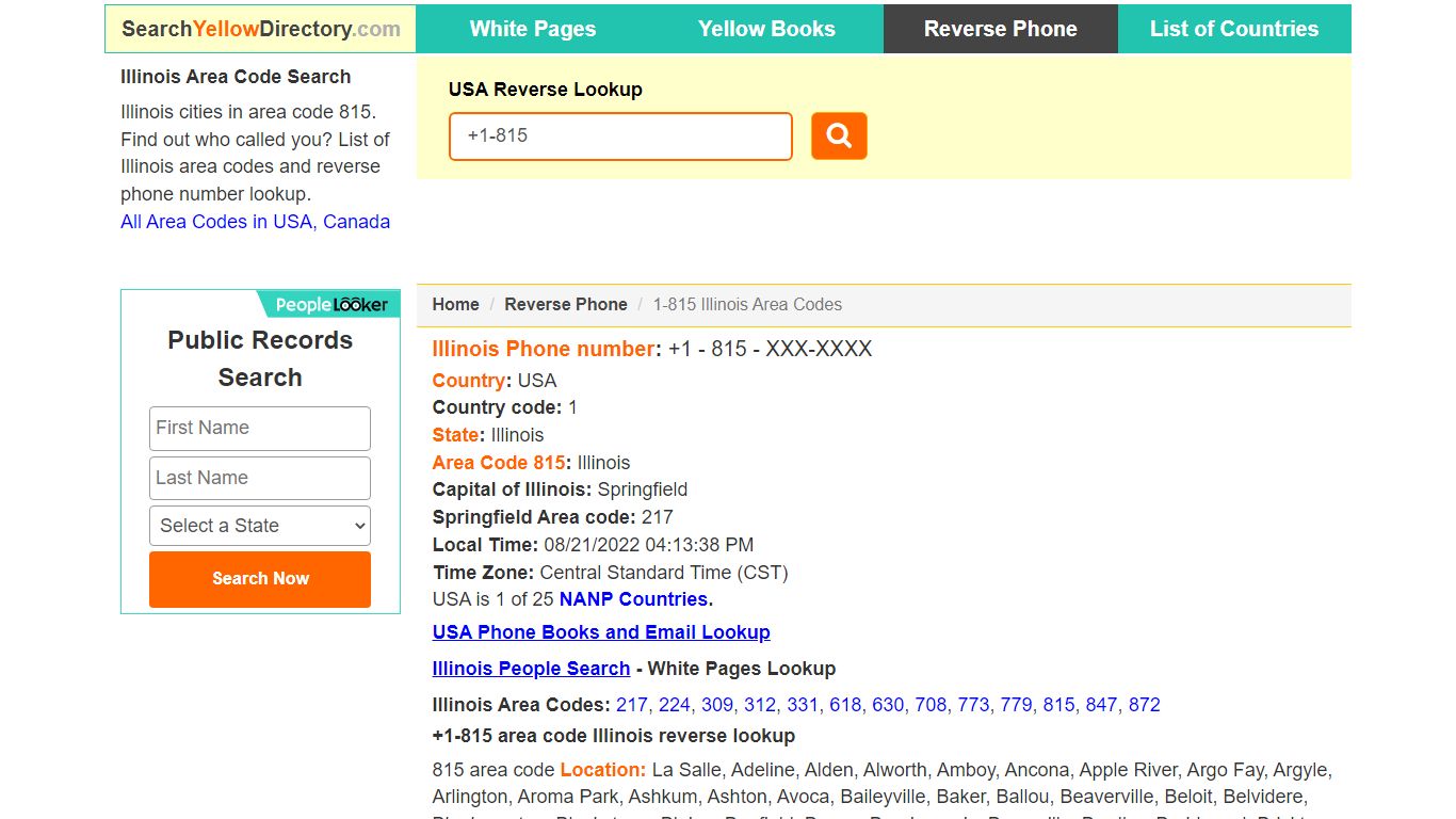 Illinois Area Code 815 Reverse Phone Number Lookup